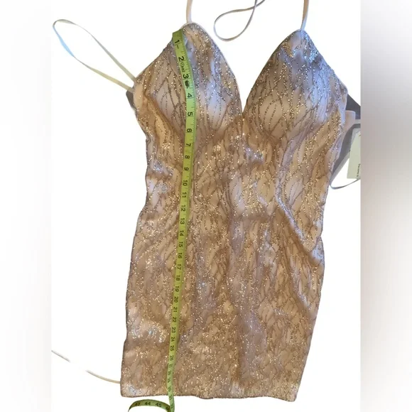 Dancing Queen Rose Gold Sequin Lace-Up Back Mini Dress | Size L | NWT - Picture 7 of 12